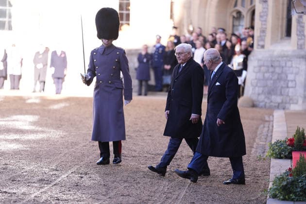 . 03 12 2025. Windsor, United Kingdom. King Charles III and Queen Camilla with the President of Germany and his wife at a ceremonial welcome at Windsor Castle on the first day of their State Visit to the United Kingdom.  xPicturexbyxxi-Imagesx xPoolx IIM-26430-0107