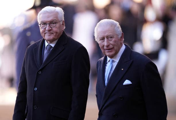 . 03 12 2025. Windsor, United Kingdom. King Charles III and Queen Camilla with the President of Germany and his wife at a ceremonial welcome at Windsor Castle on the first day of their State Visit to the United Kingdom.  xPicturexbyxxi-Imagesx xPoolx IIM-26430-0108