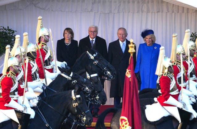 . 03 12 2025. Windsor, United Kingdom. King Charles III and Queen Camilla with the President of Germany and his wife at a ceremonial welcome at Windsor Castle on the first day of their State Visit to the United Kingdom.  xPicturexbyxxi-Imagesx xPoolx IIM-26430-0111