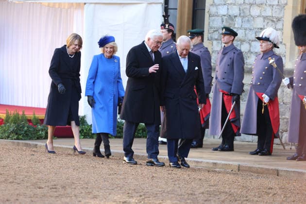 . 03 12 2025. Windsor, United Kingdom. King Charles III and Queen Camilla with the President of Germany and his wife at a ceremonial welcome at Windsor Castle on the first day of their State Visit to the United Kingdom.  xPicturexbyxxi-Imagesx xPoolx IIM-26430-0118
