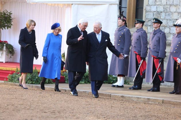 . 03 12 2025. Windsor, United Kingdom. King Charles III and Queen Camilla with the President of Germany and his wife at a ceremonial welcome at Windsor Castle on the first day of their State Visit to the United Kingdom.  xPicturexbyxxi-Imagesx xPoolx IIM-26430-0120