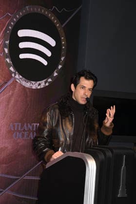 NEW YORK, NY - DECEMBER 3: Mark Ronson lights the Empire State Building with Spotify on December 3, 2025 in New York City. Copyright: xMediaPunchx