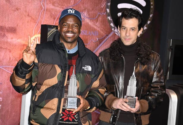 NEW YORK, NY - DECEMBER 3: Xavier X Jernigan and Mark Ronson lights the Empire State Building with Spotify on December 3, 2025 in New York City. Copyright: xMediaPunchx