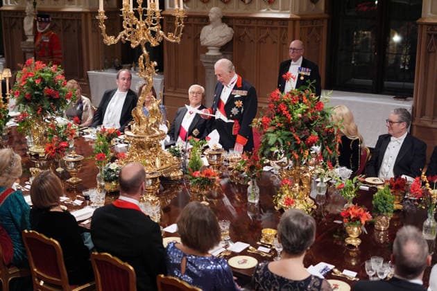 . 03 12 2025. Windsor, United Kingdom. King Charles III ,Queen Camilla, Prince William and Kate Middleton, the Prince and Princess of Wales, with the President of Germany Frank-Walter Steinmeier and his wife Elke Buedenbender at a state banquet at Windsor Castle on the first day of their State Visit to the United Kingdom.  xPicturexbyxxi-Imagesx xPoolx IIM-26430-0172