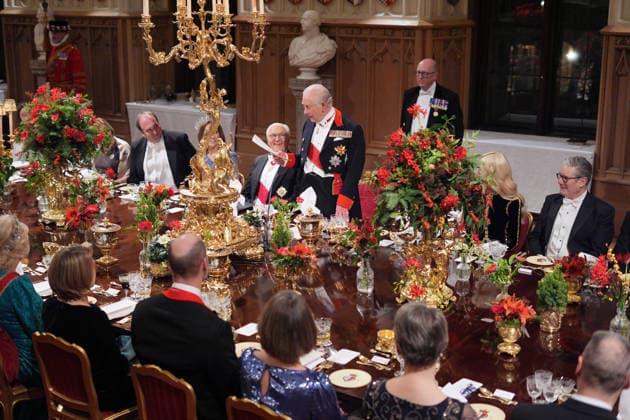 . 03 12 2025. Windsor, United Kingdom. King Charles III ,Queen Camilla, Prince William and Kate Middleton, the Prince and Princess of Wales, with the President of Germany Frank-Walter Steinmeier and his wife Elke Buedenbender at a state banquet at Windsor Castle on the first day of their State Visit to the United Kingdom.  xPicturexbyxxi-Imagesx xPoolx IIM-26430-0174