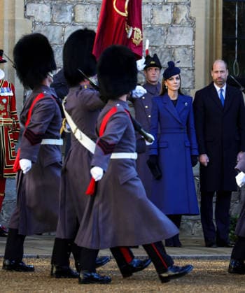 The State Visit by the President of the Federal Republic of Germany and Ms. Elke BÅ denbender 03 12 2025. Windsor, UK. In the Quadrangle of Windsor Castle, a Guard of Honour will gave a Royal Salute and the regimental Band played the German and British National Anthems. The Federal President, accompanied by The King, inspected the Guard of Honour, before rejoining The Queen and Ms. Büdenbender, together with The Prince and Princess of Wales, to view the military Rank and March past., Credit:Pete Maclaine Avalon United Kingdom, England, Windsor Copyright: xPetexMaclainex xAvalonx 1056321689
