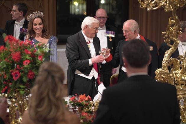 Frank-Walter Steinmeier s state visit to the UK King Charles III (centre right) with German President Frank-Walter Steinmeier (centre left), during the state banquet for the German President and his wife Elke Budenbender, at Windsor Castle, Berkshire, on day one of their state visit to the UK. Picture date: Wednesday December 3, 2025., Credit:Yui Mok Avalon UK, Windsor  Copyright: xYuixMokx xAvalonx 1056322063