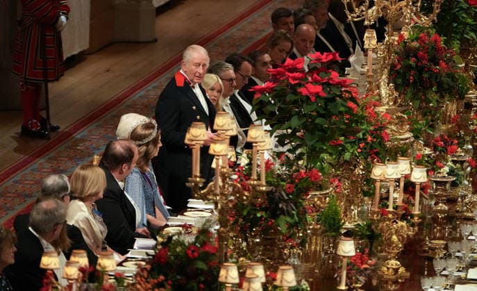 Frank-Walter Steinmeier s state visit to the UK Britain s King Charles III delivers a speech during a State Banquet at Windsor Castle in Windsor, on December 3, 2025, the first day of a three day state visit by the German President. President Frank-Walter Steinmeier received a ceremonial welcome to Britain Wednesday as his state visit got into full swing -- the first by Germany s official head of state in 27 years., Credit:CARLOS JASSO Avalon United Kingdom, England, Windsor  Copyright: xCARLOSxJASSOx xAvalonx 1056322279