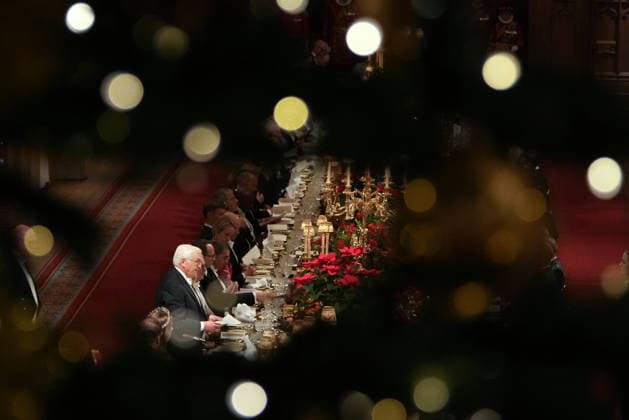 Frank-Walter Steinmeier s state visit to the UK Germany s President Frank-Walter Steinmeier delivers a speech during a State Banquet at Windsor Castle in Windsor, on December 3, 2025, the first day of a three day state visit by the German President. President Frank-Walter Steinmeier received a ceremonial welcome to Britain Wednesday as his state visit got into full swing -- the first by Germany s official head of state in 27 years., Credit:CARLOS JASSO Avalon United Kingdom, England, Windsor  Copyright: xCARLOSxJASSOx xAvalonx 1056322334