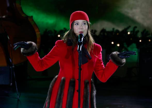 Laufey performs at the 93rd annual Rockefeller Center Christmas Tree lighting ceremony takes place in New York City on Wednesday, December 3, 2025. The 75-foot-tall Norway Spruce came from a home in East Greenbush, New York.  NYP20251203104 JOHNxANGELILLO
