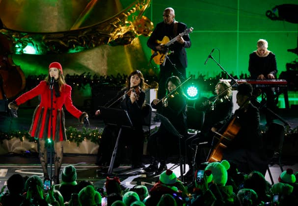Laufey performs at the 93rd annual Rockefeller Center Christmas Tree lighting ceremony takes place in New York City on Wednesday, December 3, 2025. The 75-foot-tall Norway Spruce came from a home in East Greenbush, New York.  NYP20251203105 JOHNxANGELILLO
