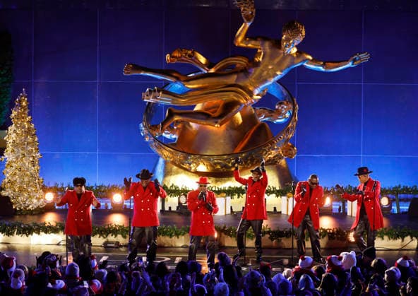 New Edition performs at the 93rd annual Rockefeller Center Christmas Tree lighting ceremony takes place in New York City on Wednesday, December 3, 2025. The 75-foot-tall Norway Spruce came from a home in East Greenbush, New York.  NYP20251203107 JOHNxANGELILLO