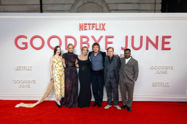 December 3, 2025, London, United Kingdom: (L-R) Andrea Riseborough, Toni Collette, Kate Winslet, Johnny Flynn, Timothy Spall and Fisayo Akinade attend the Goodbye June World film premiere at Curzon Mayfair, London. London United Kingdom - ZUMAs197 20251203_aaa_s197_117 Copyright: xPhilxLewisx
