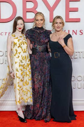 December 3, 2025, London, United Kingdom: (L-R) Andrea Riseborough, Toni Collette and Kate Winslet attend the Goodbye June World film premiere at Curzon Mayfair, London. London United Kingdom - ZUMAs197 20251203_aaa_s197_137 Copyright: xPhilxLewisx
