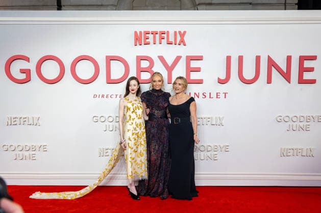 December 3, 2025, London, United Kingdom: (L-R) Andrea Riseborough, Toni Collette and Kate Winslet attend the Goodbye June World film premiere at Curzon Mayfair, London. London United Kingdom - ZUMAs197 20251203_aaa_s197_141 Copyright: xPhilxLewisx
