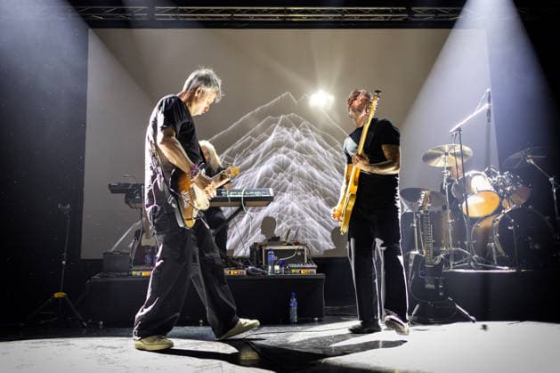 Mew live in Oslo, Norway Oslo, Norway. 03rd, December 2025. The Danish band Mew performs a live concert at Sentrum Scene in Oslo. Here bass player Johan Wohlert (R) is seen live on stage with guitarist Mads Wegner (L). Norway, Oslo, Sentrum Scene  Copyright: xGonzalesxPhoto TerjexDokkenx