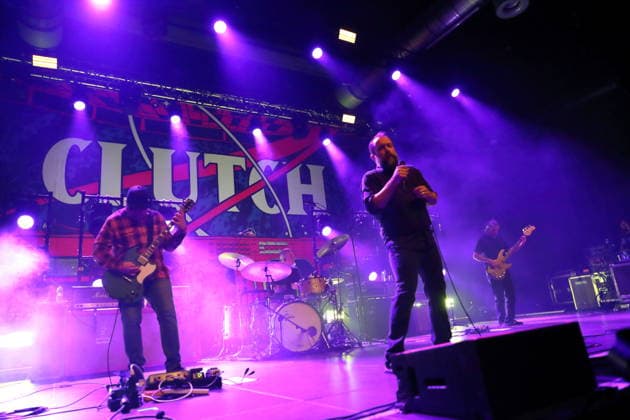 Tim Sult, Jean Paul Gaster, Neil Fallon and Dan Maines, from left, from the band Clutch at a concert at Huxleys Neue Welt in Berlin, December 3, 2025 Clutch concert Berlin