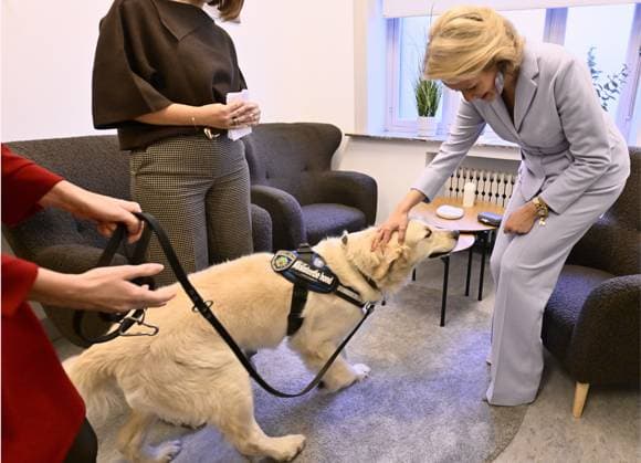Queen Mathilde of Belgium pictured during a royal visit to the Emergency Victim Assistance (EVA) unit of the Brussels Capital Ixelles police zone, Thursday 04 December 2025. The visit follows the round table discussion on domestic violence held at the Royal Palace on 4 November.  ERICxLALMAND 146405620