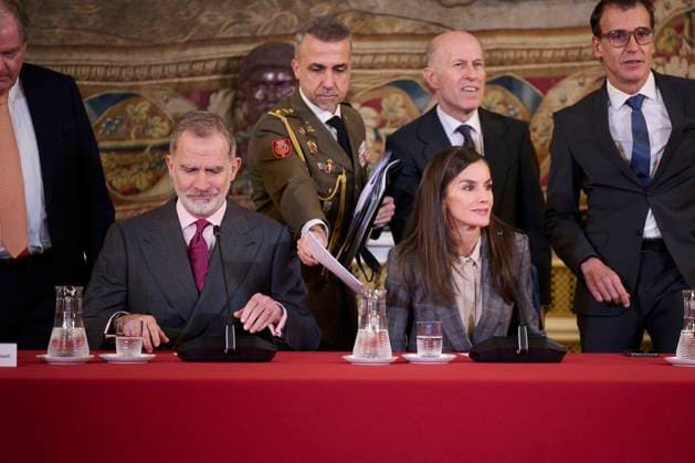 Spanish King Felipe VI and Queen Letizia during a meeting with members of Patronato Princess Girona Foundation in Madrid on Thursday, 4 December 2025. Cordon Press 