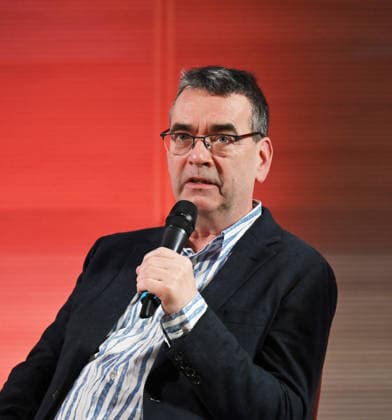 Milan, Italy Mick Herron receives the Raymond Chandler Award at the Noir in Festival with a masterclass at IULM. In the photo: Mick Herron Award during his speech  Copyright: xNickxZonnax xipa-agency.netx xNickxZonnax IPA_Agency_IPA68737803