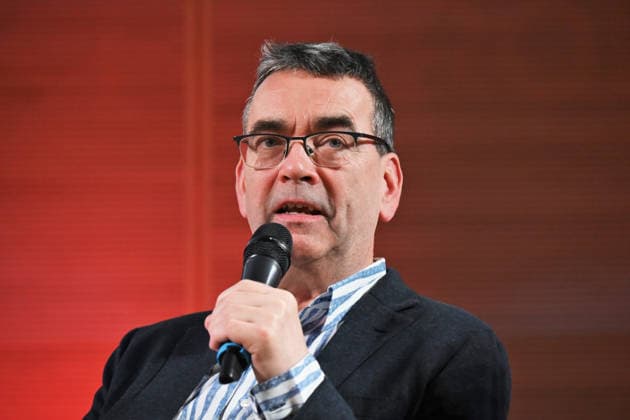 Milan, Italy Mick Herron receives the Raymond Chandler Award at the Noir in Festival with a masterclass at IULM. In the photo: Mick Herron Award during his speech  Copyright: xNickxZonnax xipa-agency.netx xNickxZonnax IPA_Agency_IPA68737801