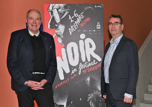 Milan,Italy Mick Herron receives the Raymond Chandler Award at the Noir in Festival with masterclass at the IULM In the photo:Mick Herron,Adrian Wootton OBE is the Chief Executive of Film London  Copyright: xNickxZonnax xipa-agency.netx xNickxZonnax IPA_Agency_IPA68737834
