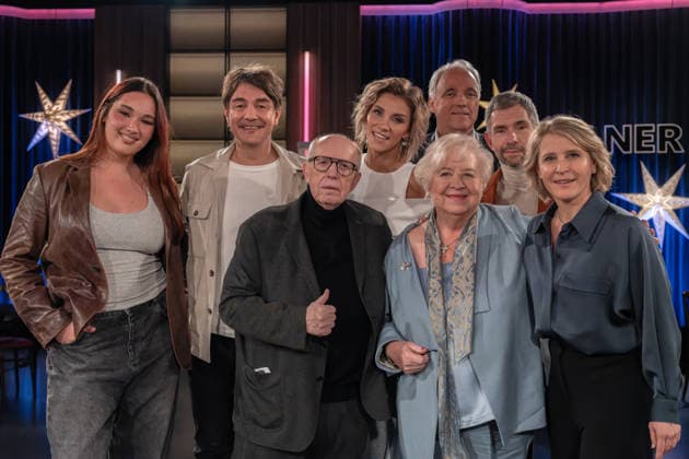 Kölner Treff on 05 December 2025 From left to right Trans model Alex Mariah Peter, comedian, voice impersonator and parodist Matze Knop, former soccer official Reiner Calli Calmund, party hit singer Anna Maria Zim