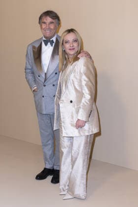 Brunello, Il Visionario Garbato Premiere - Rome ROME, ITALY - DECEMBER 04: Giorgia Meloni Prime Minister of Italy and Brunello Cucinelli attend the premiere of Brunello , Il Visionario Garbato at Cinecitta Studios on December 04, 2025 in Rome, Italy. Prima Barol Anadolu Rome Italy. Editorial use only. Please get in touch for any other usage.  Copyright: x2025xAnadoluxPrimaxBarolx