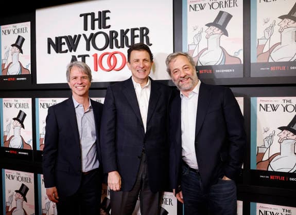 Marshall Curry, David Remnick and Judd Apatow arrive on the red carpet at Netflix s The New Yorker At 100 New York Screening at The Paris Theatre in New York City on Thursday, December 4, 2025.  NYP20251204156 JOHNxANGELILLO