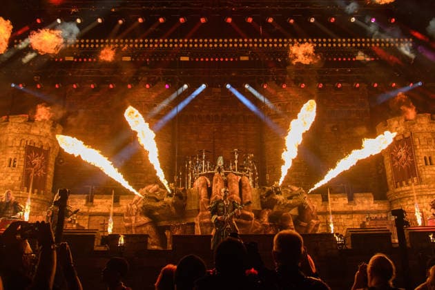 Sabaton Perform at O2 Arena, London (L-R) - Guitarist Chris Rörland, Bassist Pär Sundström, Lead singer Joakim Brodà n and Guitarist Chris Rörland of Swedish power metal band Sabaton and Napoleon Bonaparte played by Raphael Lecat performs at O2 Arena, London, England, UK on Thursday 4 December 2025 as part of their The Legendary Tour ., Credit:Justin Ng Avalon UK, England, London, O2 Arena Copyright: xJustinxNgx xAvalonx 1056612033
