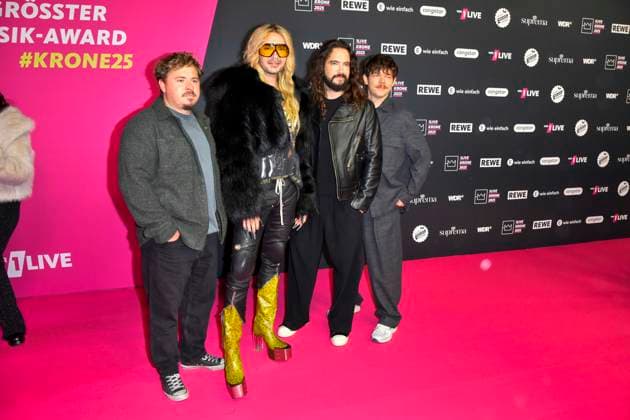 ABBbielefeld Tokio Hotel, Bill Kaulitz ,Tom Kaulitz, Georg Listing, Gustav Schaefer as guests on the red carpet at the WDR Music Award 1 Live Krone at the Lokschuppen Bielefeld on 04 12 2025 NRW Germany