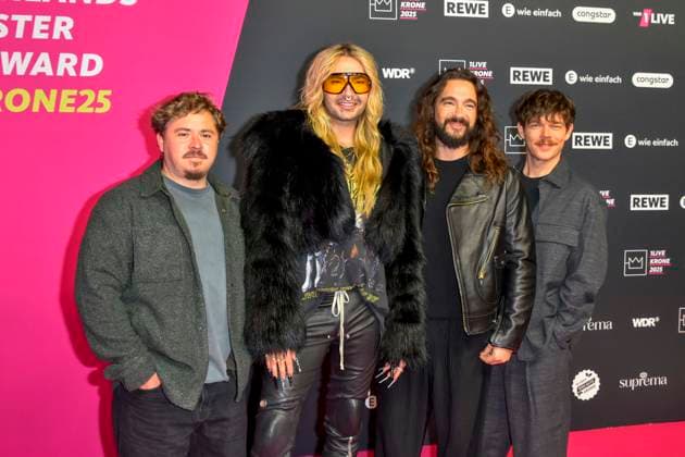 ABBbielefeld Tokio Hotel, Bill Kaulitz ,Tom Kaulitz, Georg Listing, Gustav Schaefer as guests on the red carpet at the WDR Music Award 1 Live Krone at the Lokschuppen Bielefeld on 04 12 2025 NRW Germany
