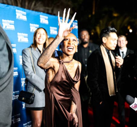 December 4, 2025, Santa Barbara, Ca, USA: Cynthia Erivo on the Red Carpet at the ritzy, oceanfront Ritz Carton Bacara resort for the Santa Barbara International Film Festival (SBIFF) fundraiser where she will be receiving the prestigious Kirk Douglas Award. Wicked director Jon Chu is being interviewed behind her. Santa Barbara USA - ZUMAk144 20251204_znp_k144_040 Copyright: xAmyxKatzx