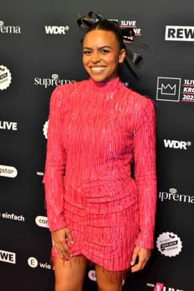 ABBbielefeld Aminata Belli Saengerin as a guest on the red carpet at the WDR Music Award 1 Live Krone at the Lokschuppen Bielefeld on 04 12 2025 NRW Germany