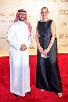 Red Sea Film Festival Opening Ceremony - Jeddah Red Sea Film Festival CEO Faisal Baltyuor and Uma Thurman walk the red carpet as they arrive to the opening ceremony of the 5th edition of the Red Sea Film Festival in Jeddah, Saudi Arabia, on December 4, 2025. Photo by Balkis Press ABACAPRESS.COM Jeddah Saudi Arabia  Copyright: xBalkisxPress ABACAx