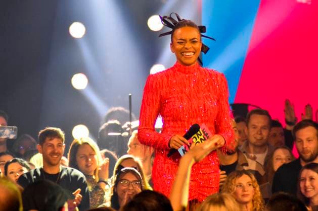ABBbielefeld Aminata Belli presenter on the Behne show at the WDR Musikpreis 1 Live Krone award ceremony in the Lokschuppen Bielefeld on 04 12 2025 NRW Germany