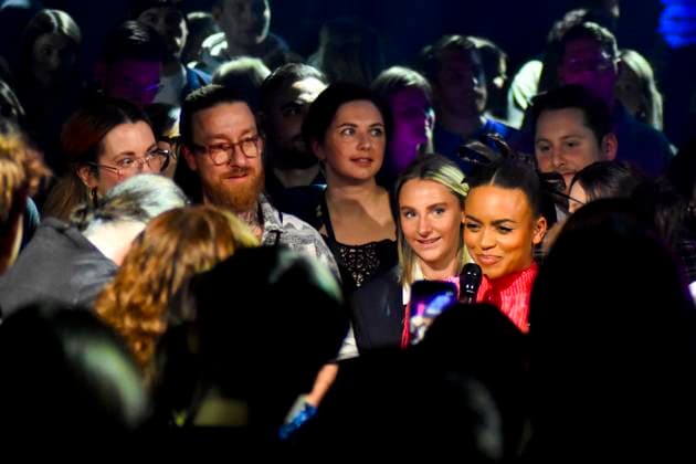 ABBbielefeld Aminata Belli presenter on the Behne show at the WDR Musikpreis 1 Live Krone award ceremony in the Lokschuppen Bielefeld on 04 12 2025 NRW Germany