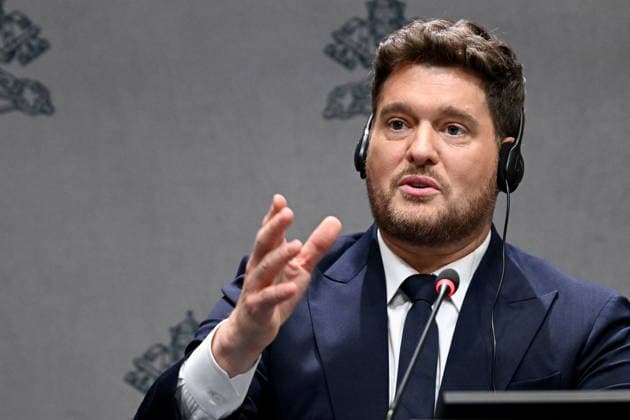 December 5, 2025, Vatican City, Rome, Vatican: Press conference for the Concert with the Poor. Pictured: Michael BublÃ Vatican City, Dec 5th, 2025 Vatican City Vatican  - ZUMAa289 20251205_zia_a289_131 Copyright: xMariaxLauraxAntonelli Agfx