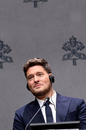 Press conference for the Concert with the Poor Press conference for the Concert with the Poor. Pictured: Michael BublÃ Vatican City, Dec 5th, 2025, Credit:Maria Laura Antonelli AGF Avalon Vatican, Vatican City  Copyright: xMariaxLauraxAntonelli AGFx xAvalonx 1056728959