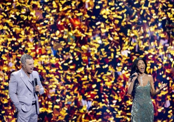 WASHINGTON - Robbie Williams and Nicole Scherzinger during the draw for the 2026 World Cup in the United States. ANP KOEN VAN WEEL netherlands out - belgium out  Copyright: xx x543984685x originalFilename: 543984685.jpg