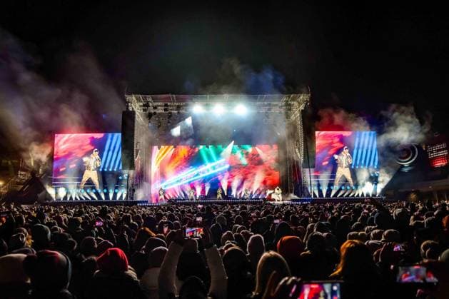 04 12 2025, Schladming, AUT, On the road in Styria, Ski Opening 2025, Press conference, in the picture Backstreet Boys, Feature, Overview, Planai Stadium,
