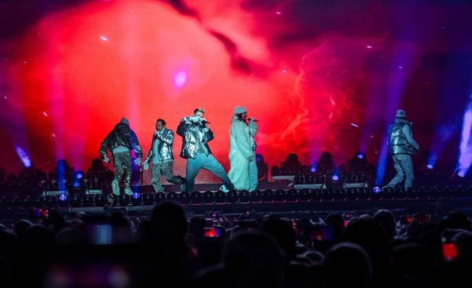 04 12 2025, Schladming, AUT, On the road in Styria, Ski Opening 2025, Press conference, in the picture Backstreet Boys, Feature, Overview, Planai Stadium,