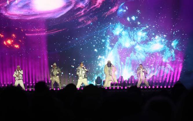04 12 2025, Schladming, AUT, On the road in Styria, Ski Opening 2025, Press conference, in the picture Backstreet Boys, Feature, Overview, Planai Stadium,
