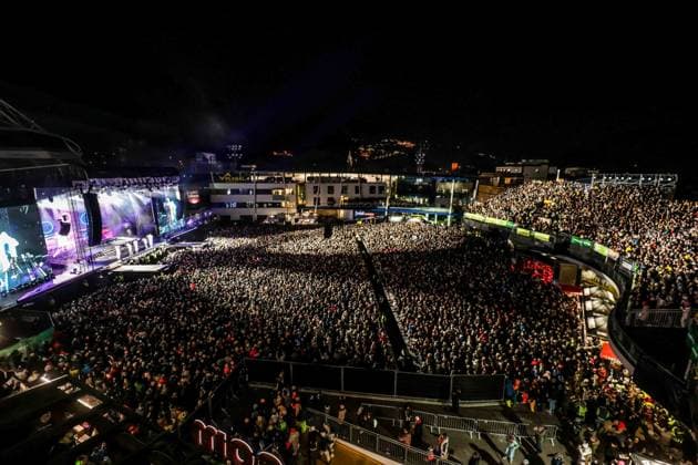04 12 2025, Schladming, AUT, On the road in Styria, Ski Opening 2025, concert, pictured Backstreet Boys, feature, overview, Planai Stadium,