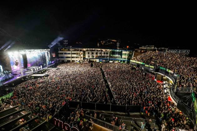 04 12 2025, Schladming, AUT, On the road in Styria, Ski Opening 2025, concert, pictured Backstreet Boys, feature, overview, Planai Stadium,
