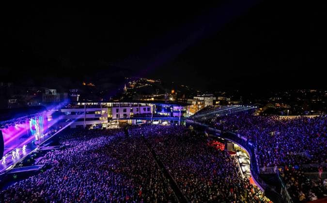 04 12 2025, Schladming, AUT, On the road in Styria, Ski Opening 2025, concert, pictured Backstreet Boys, feature, overview, Planai Stadium,