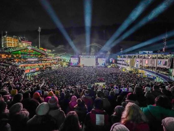 04 12 2025, Schladming, AUT, On the road in Styria, Ski Opening 2025, concert, in the picture Backstreet Boys, feature, overview, Planai Stadium, feature, fan, concert,