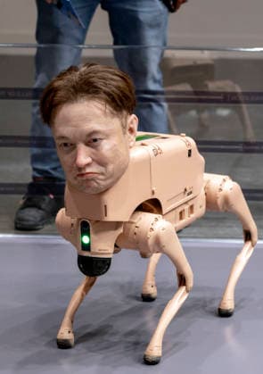 December 05, 2025 - Miami Beach, Florida, USA - A hyper-realistic Elon Musk robotic dog by the artist Beeple at the 2025 Art Basel Miami Beach. Miami Beach USA - ZUMAce6_ 20251205_zaf_ce6_012 Copyright: xBrianxCahnx