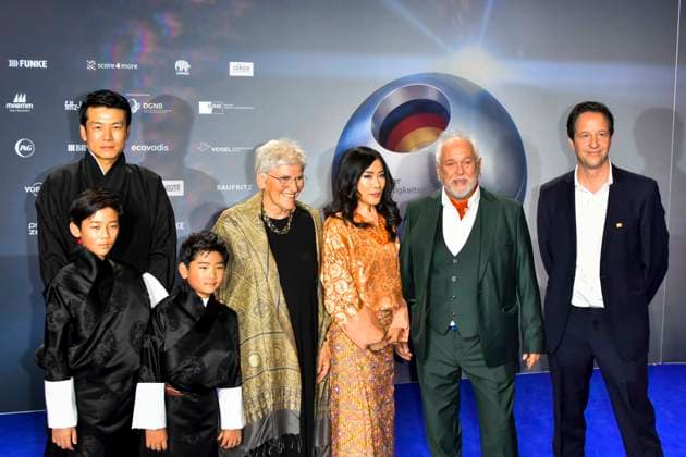 ABBduesseldorf H R H Princess Dechan Yangzom Wangchuck and Husband Dasho Tandin Namgyel is the daughter of the fourth King of Bhutan Jigme Singye Wangchuck as guests on the blue carpet at the 18th German Sustainability Award 2025 ceremony at the Maritim Hotel on 05 12 2025 NRW Germany