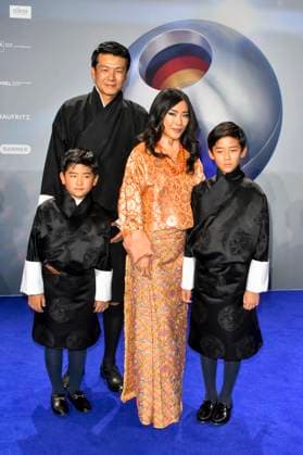 ABBduesseldorf H R H Princess Dechan Yangzom Wangchuck and Husband Dasho Tandin Namgyel is the daughter of the fourth King of Bhutan Jigme Singye Wangchuck as guests on the blue carpet at the 18th German Sustainability Award 2025 ceremony at the Maritim Hotel on 05 12 2025 NRW Germany